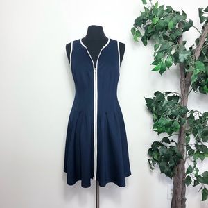 Betsy Johnson Blue and White Zipper Pleated A Line Dress - Size 12